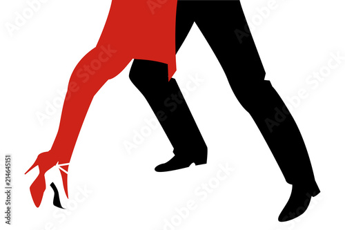 Legs of woman and man dancing tango on white background