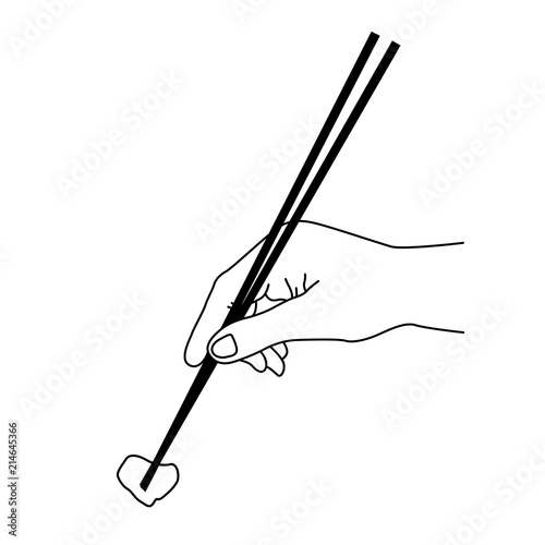 Outline of hand with chopsticks - chinese food