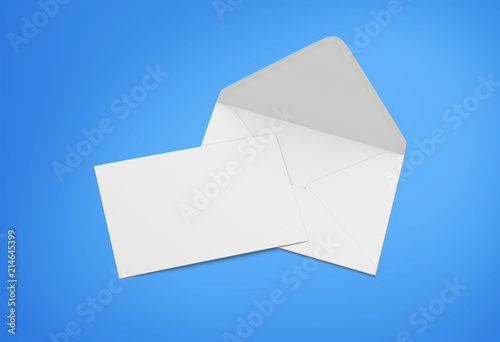 White envelope and post card on a background.