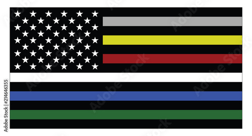 United states of America flag with colored lines represent corrections, dispatchers, firefigters, emergency medical services, law enforcement and military