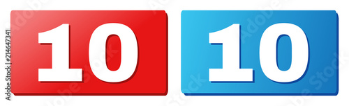10 text on rounded rectangle buttons. Designed with white title with shadow and blue and red button colors.