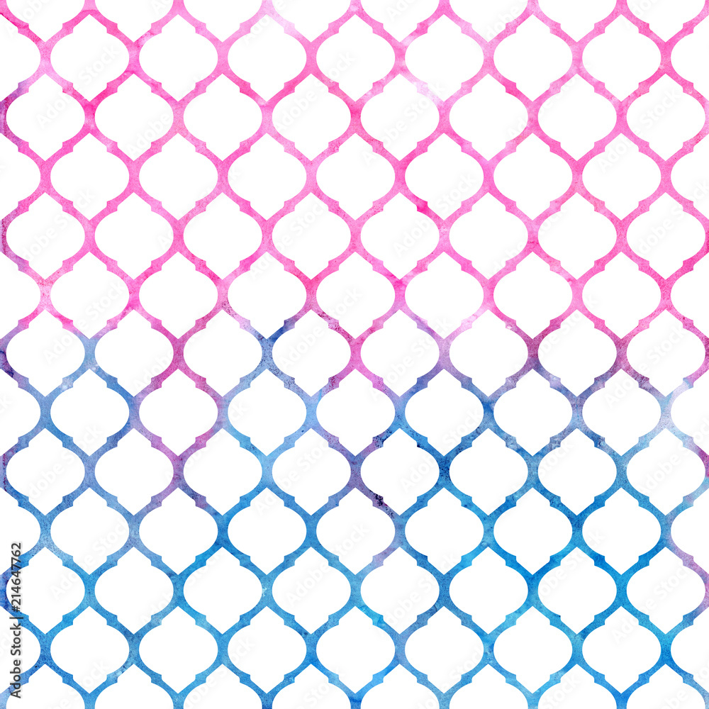 Naklejka premium Watercolor abstract geometric pattern. Arab tiles. Kaleidoscope effect. Watercolor mosaic.