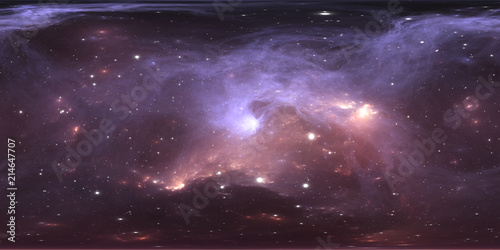 360 degree space nebula panorama  equirectangular projection  environment map. HDRI spherical panorama. Space background with nebula and stars.