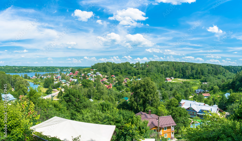 Panorama of the ancient Russian town of Plyos, Russia.