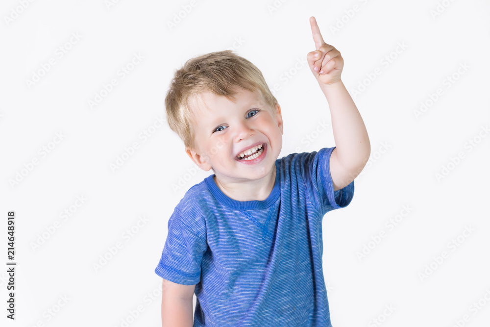 Portrait of cheerful kid boy showing good idea on fingers - isolated over white background Portrait of cheerful kid boy showing good idea on fingers - isolated over white background