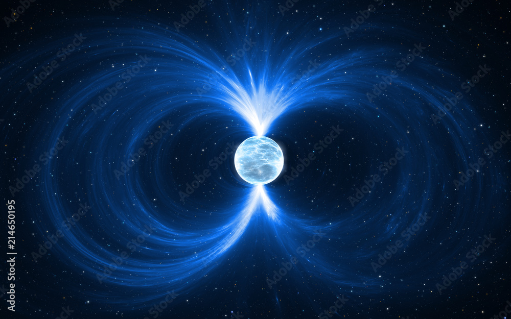 Fototapeta premium Magnetar - gwiazda neutronowa w kosmosie. Do użytku w projektach dotyczących nauki, badań i edukacji.