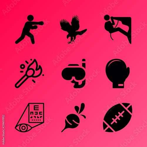 Vector icon set about fitness and sport with 9 icons related to swim suit  background  avocado  female  group  sportswear  heat  box  blur and ocean