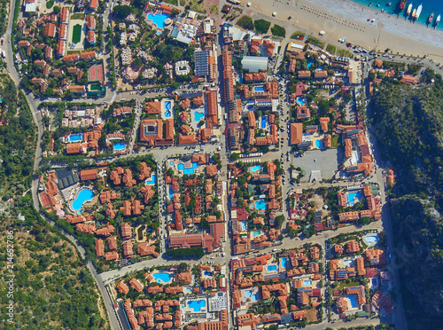 Hotels in Oludeniz and amazing beach, top view, Turkey