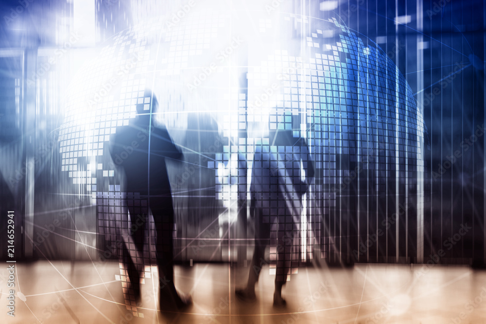 3D Earth hologram on blurred background.Global business and communication concept. 3D Earth hologram on blurred background.Global business and communication concept.