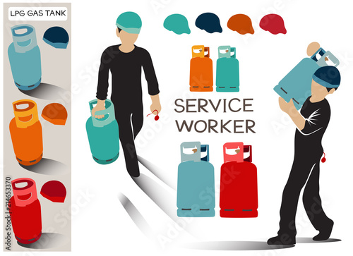 Service worker of LPG Gas for food, Info graphic cartoon acting character design