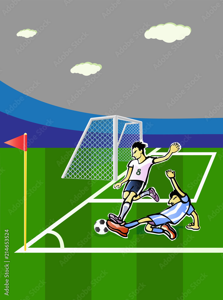 Fototapeta premium two players in the corner of a football field
