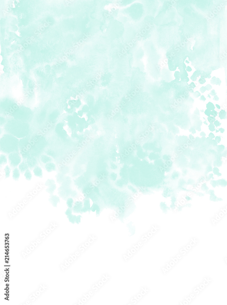 Soft mint green watercolor texture Paint stains Invitation card design