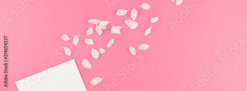 Flat lay of white letter mock up with petals © dvoevnore