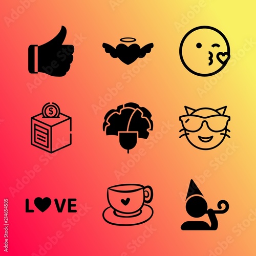 Vector icon set about love with 9 icons related to baby, birthday, human, floral, abstract, new, summer, coffee, kids and wing photo