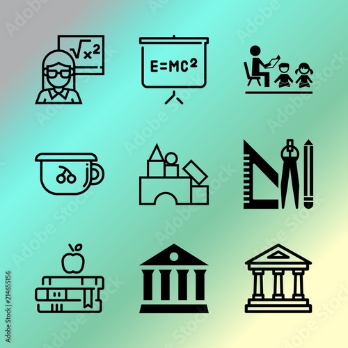 Vector icon set about education with 9 icons related to writing, national, small, textured, colorful, profession, advertisement, read, toy and information