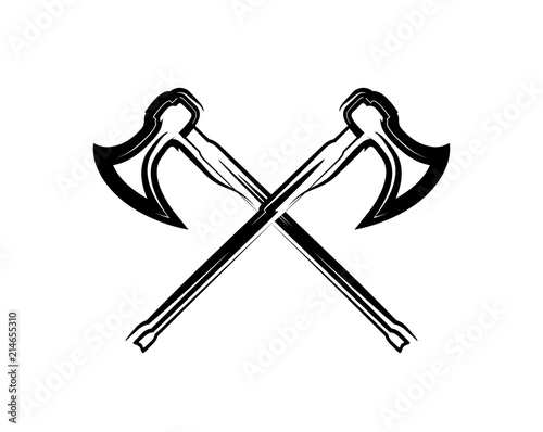 Crossed Medieval Warrior Axes, Vector illustration on white,