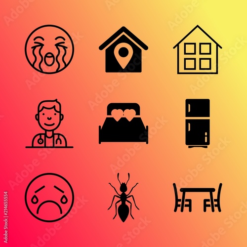 Vector icon set about home with 9 icons related to father, small, frig, adult, marker, child, fridge, icon, bedroom and life