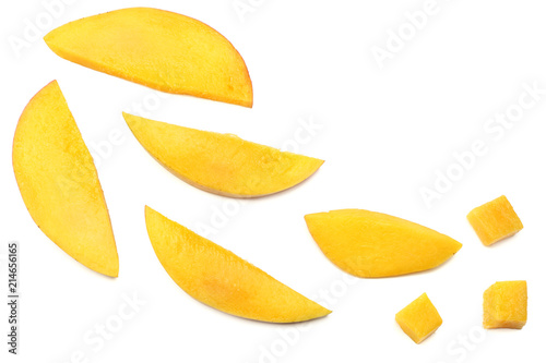 mango slice isolated on white background. healthy food. top view