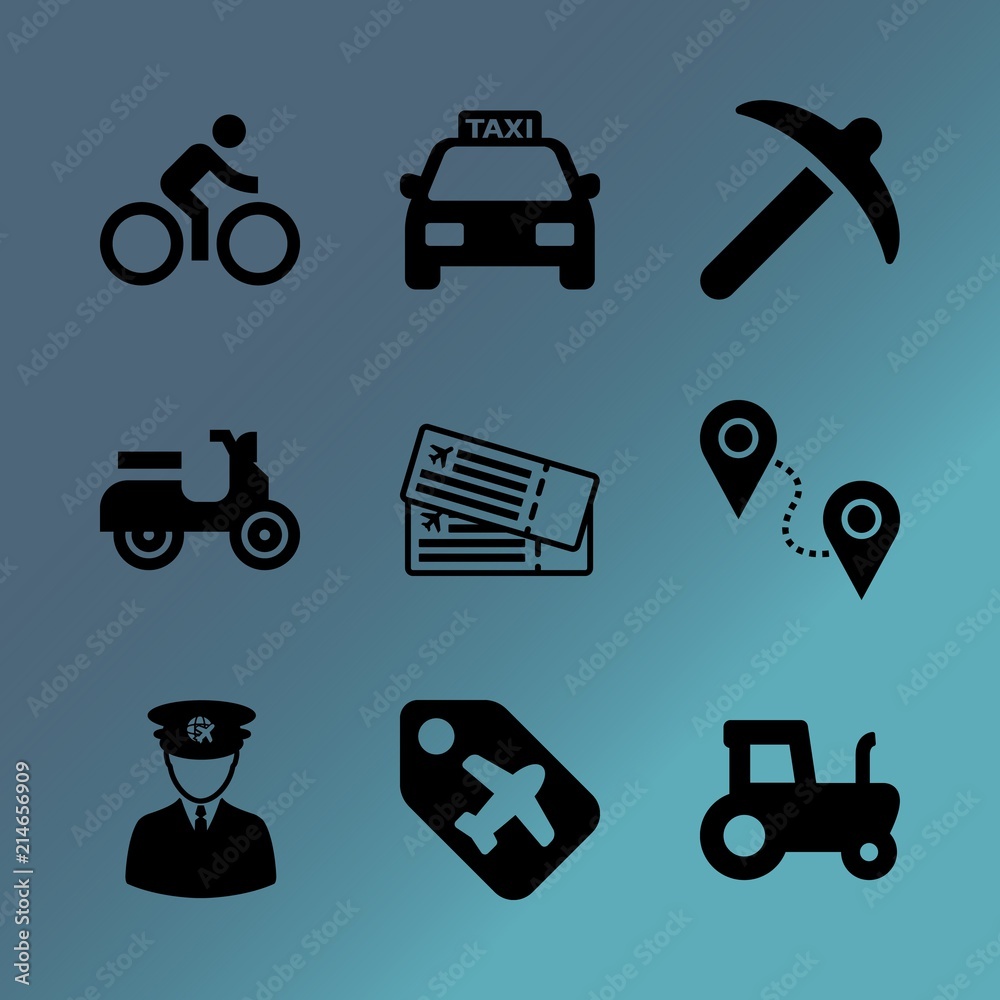 Vector icon set about transport with 9 icons related to happy, drawing, scooter, person, class, luggage, desert, outdoors, document and concept Vector icon set about transport with 9 icons related to happy, drawing, scooter, person, class, luggage, desert, outdoors, document and concept