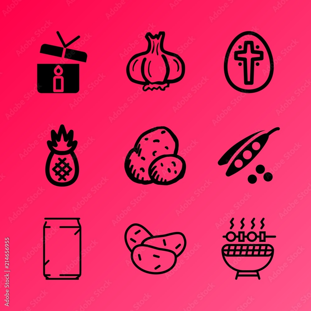 Fototapeta premium Vector icon set about food with 9 icons related to ornament, glass, refreshing, soda, balloon, grilling, decoration, childhood, aromatic and gourmet