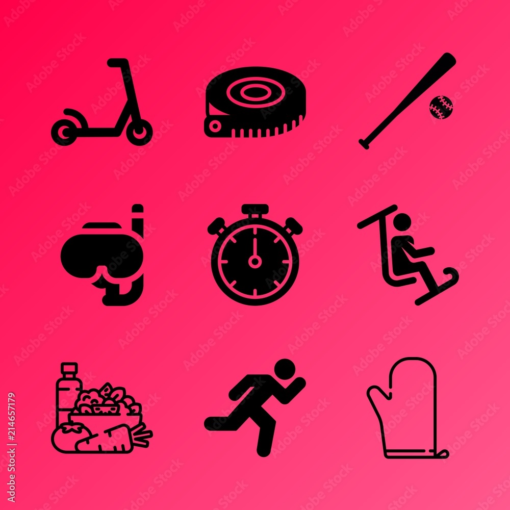 Vector icon set about fitness and sport with 9 icons related to sea, eat, tool, top, street, sign, woman, sprinter, closeup and alarm Vector icon set about fitness and sport with 9 icons related to sea, eat, tool, top, street, sign, woman, sprinter, closeup and alarm