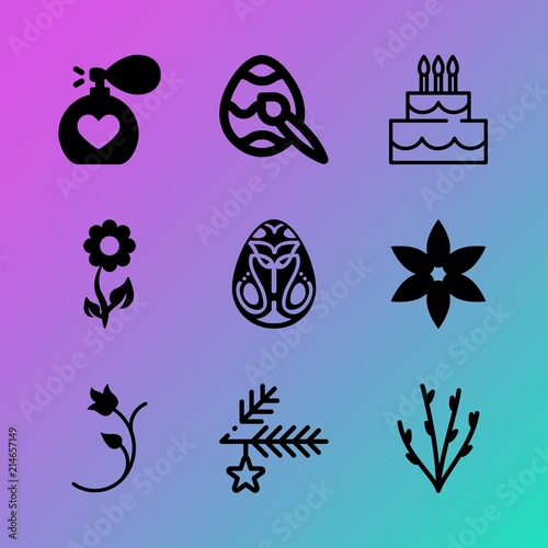 Vector icon set about flowers with 9 icons related to stem  illustration  logo  plant  weeping  marriage  seasonal  perfume  petals and festive