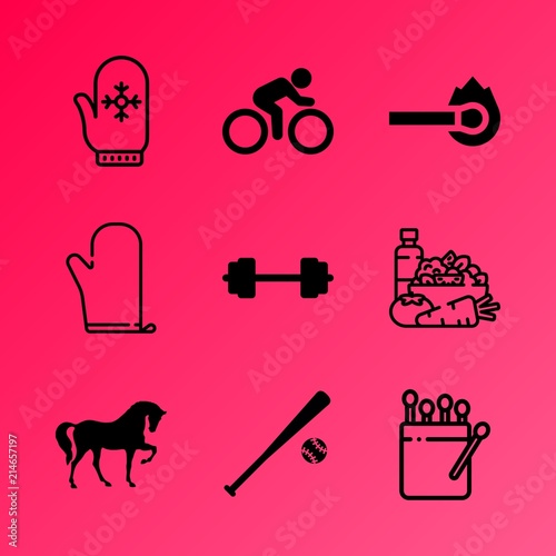 Vector icon set about fitness and sport with 9 icons related to image, obesity, cooking, road, portrait, athletic, oil, obese, matchbox and simple