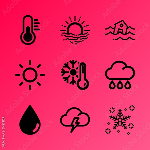 Vector icon set about weather with 9 icons related to window, yellow, low, outdoor, catastrophic, frost, hot, mist, big and transparent