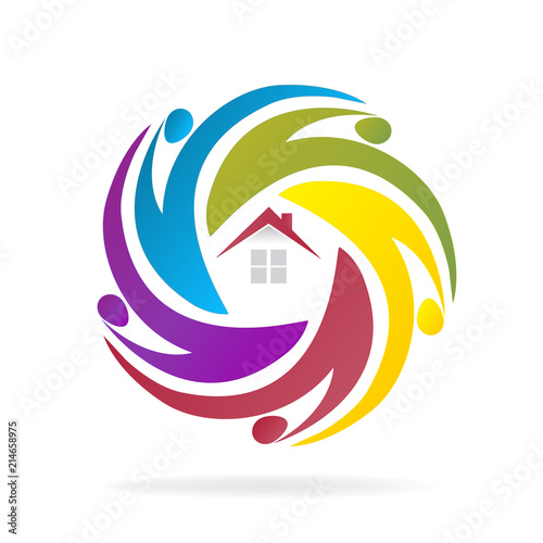 Real estate house and people colorful design icon logo