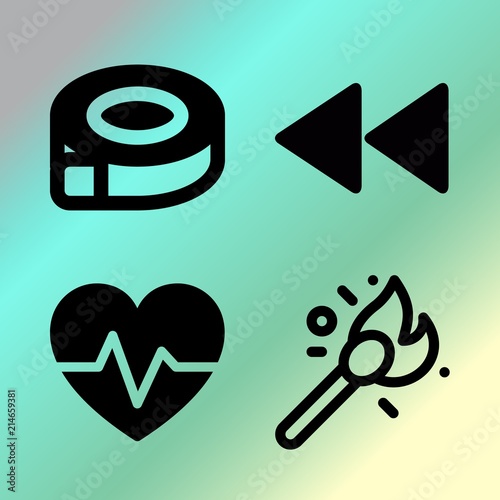 Vector icon set  about fitness and sport with 4 icons related to object, circuit, drawn, matchbook and grunge