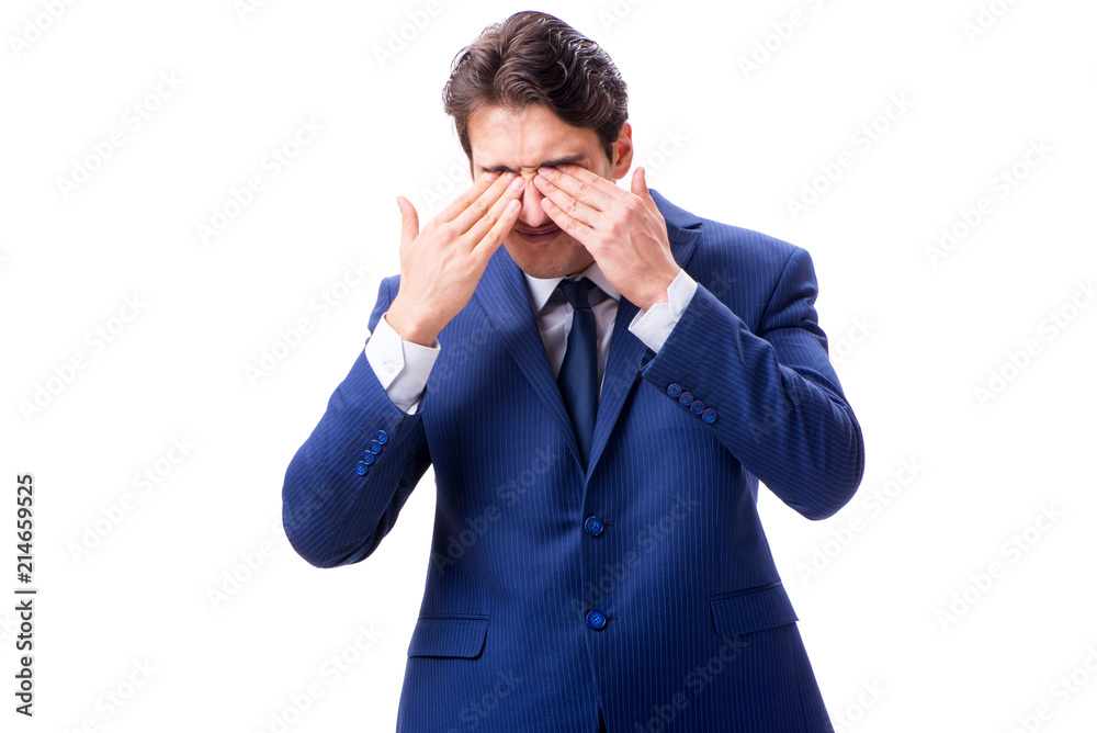 Sick and unhappy businessman isolated on white background Sick and unhappy businessman isolated on white background