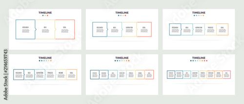 Business infographics. Timeline with 3 - 8steps, options, squares. Vector template. Editable line.