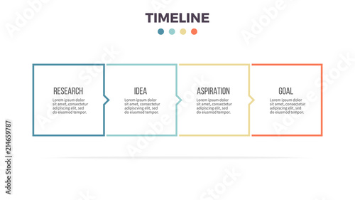 Business infographics. Timeline with 4 steps, options, squares. Vector template. Editable line.