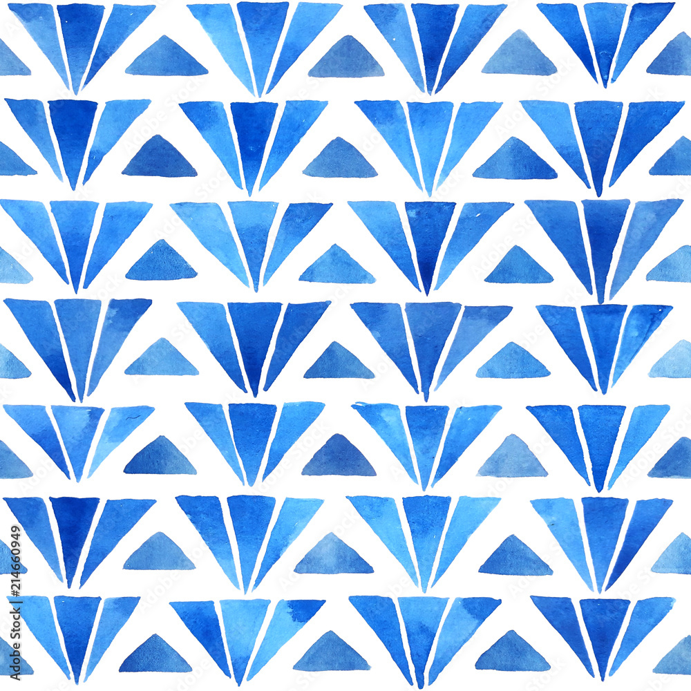Watercolor geometric composition in blue. Hand painted seamless pattern Watercolor geometric composition in blue. Hand painted seamless pattern