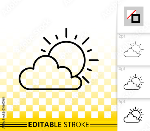 Sun And Cloud simple black line vector icon