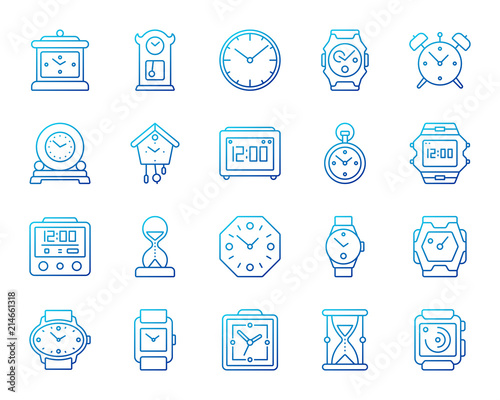 Watch simple color line icons vector set