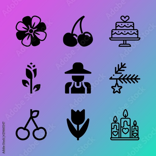 Vector icon set about flowers with 9 icons related to frame  illustration  object  christmas  candlelight  two  closeup  day  drawing and stand