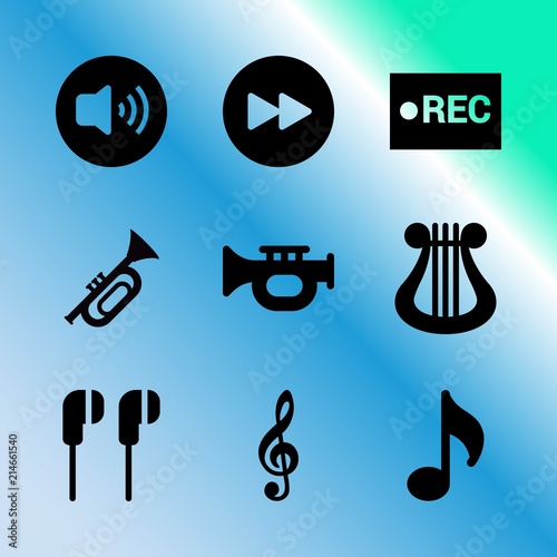 Vector icon set about music with 9 icons related to panel, video, tv, beautiful, concept, display, player, audio, icon and television
