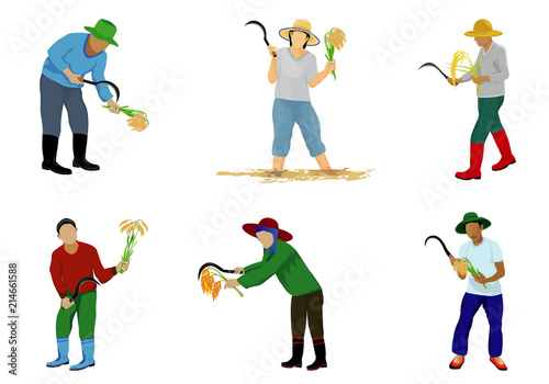 farmer harvest rice cartoon shape vector design