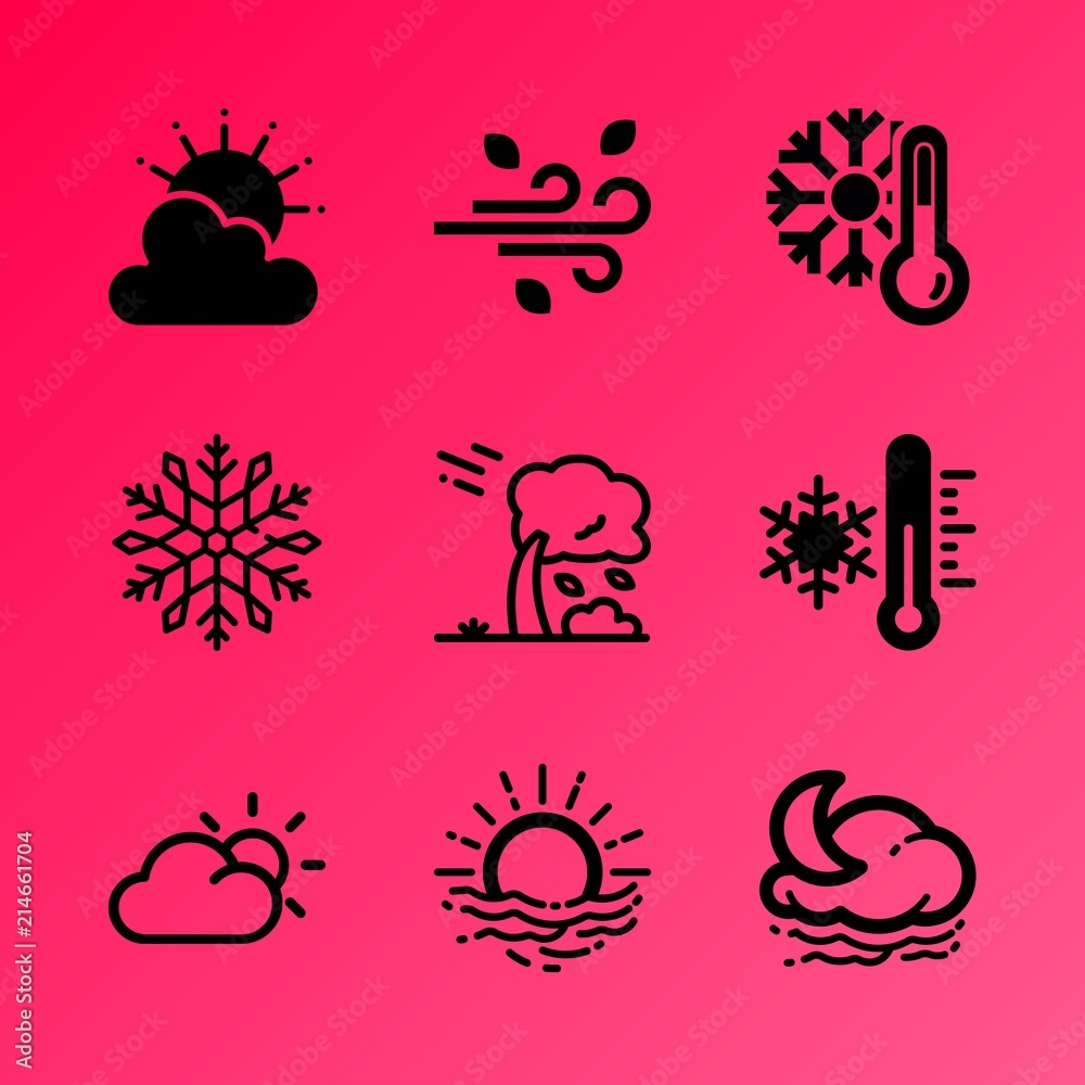 Fototapeta premium Vector icon set about weather with 9 icons related to botany, autumn, liquid, dry, dark, garden, cold, wind, scenic and meadow