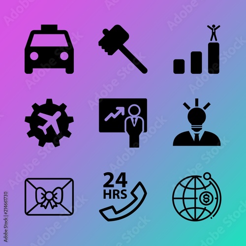 Vector icon set about business with 9 icons related to minimal, electric, banner, sky, fresh, brain, creative, academic, career and briefing