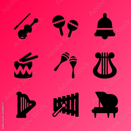 Vector icon set about music instruments with 9 icons related to maracas, musical, modern, illustration, vector, fiddle, band, rhythm, beat and classical