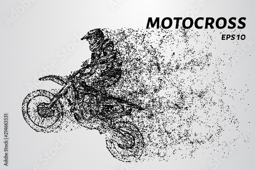 Motocross of particles. Motorcycle racer takes off over the track