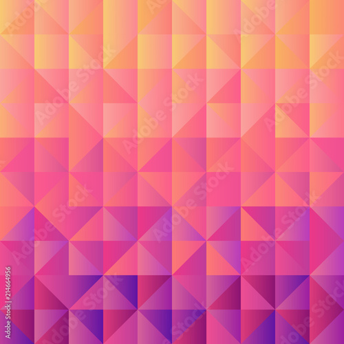 Square background  grid of triangles with gradient from yellow to violet. Trendy design template of banner  cover. Vector illustration