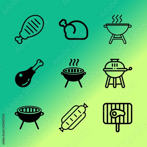 Vector icon set about barbecue with 9 icons related to dark, closeup, ketchup, sausage, chop, vector, friends, fried, cut and concept