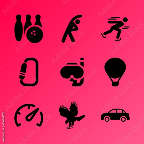 Vector icon set about fitness and sport with 9 icons related to landscape  web  abstract  three-dimensional  speed  vector  auto  summer  accuracy and clasp