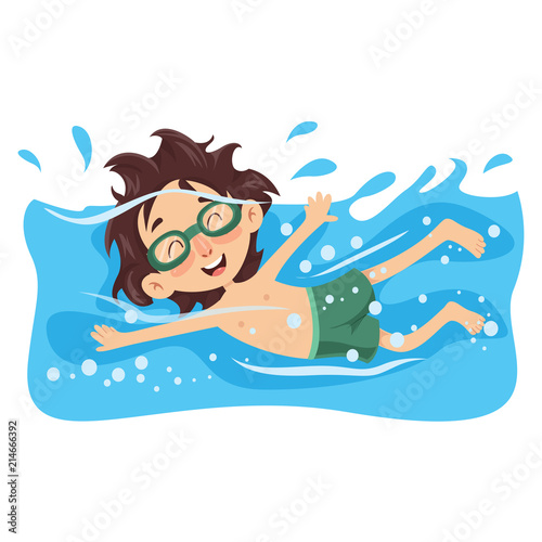 Vector Illustration Of Kid Swimming