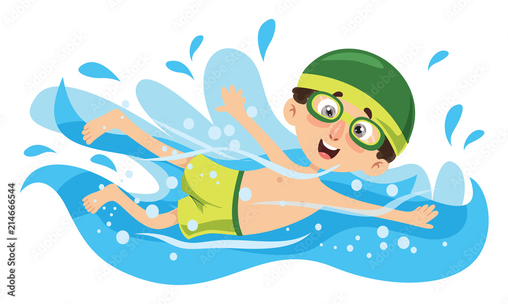 Vector Illustration Of Kid Swimming