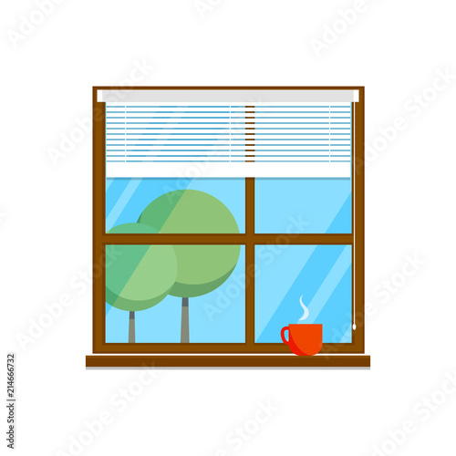 Flat room window illustration with cup