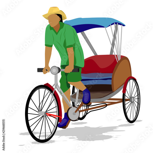 workman with three wheel bicycle in city vector design